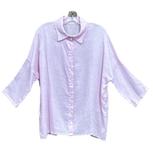 Luna soft pink linen button down womens shirt XL Lagenlook relaxed fit